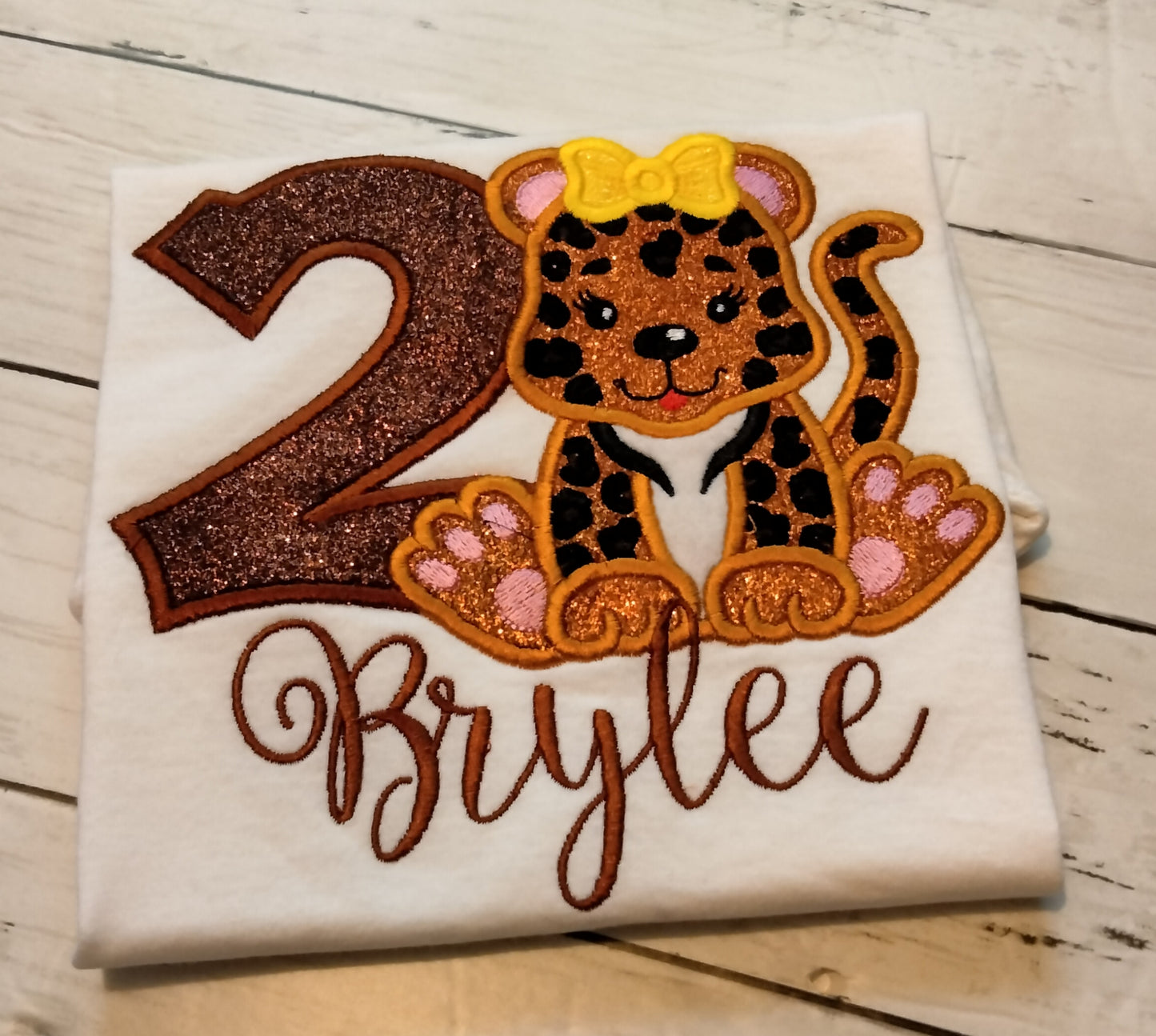 Leopard Embroidered Personalized Birthday T-Shirt