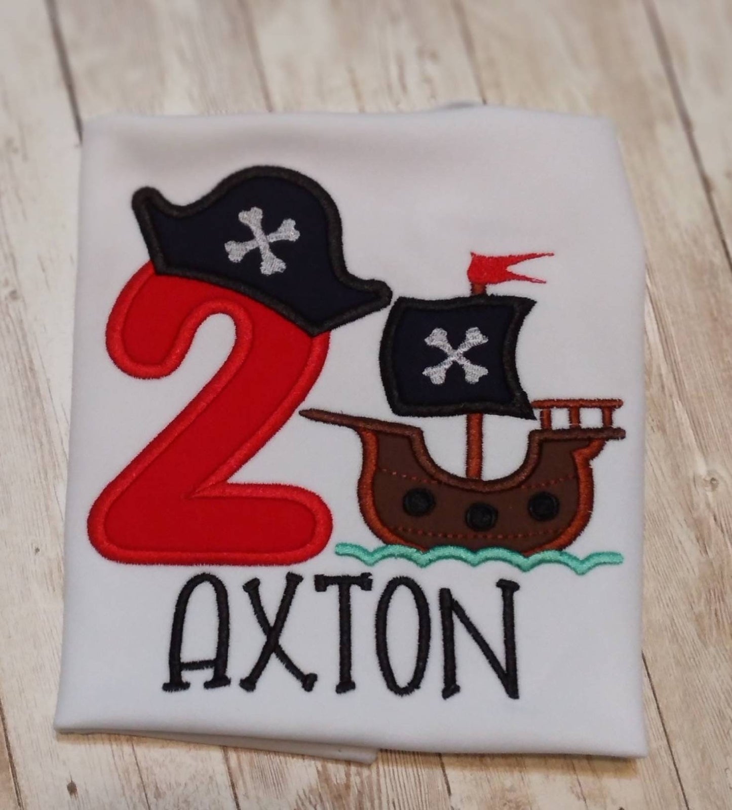 Toddler Embroidered Pirate Ship Birthday Shirt