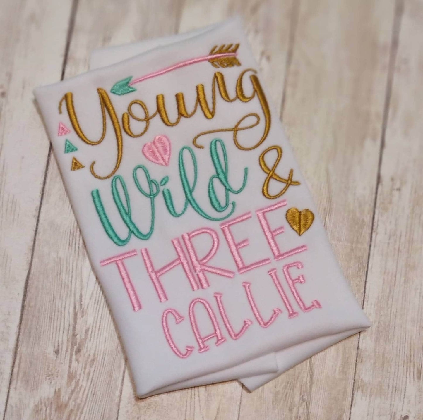 Toddler Embroidered Young Wild and Three Birthday Shirt