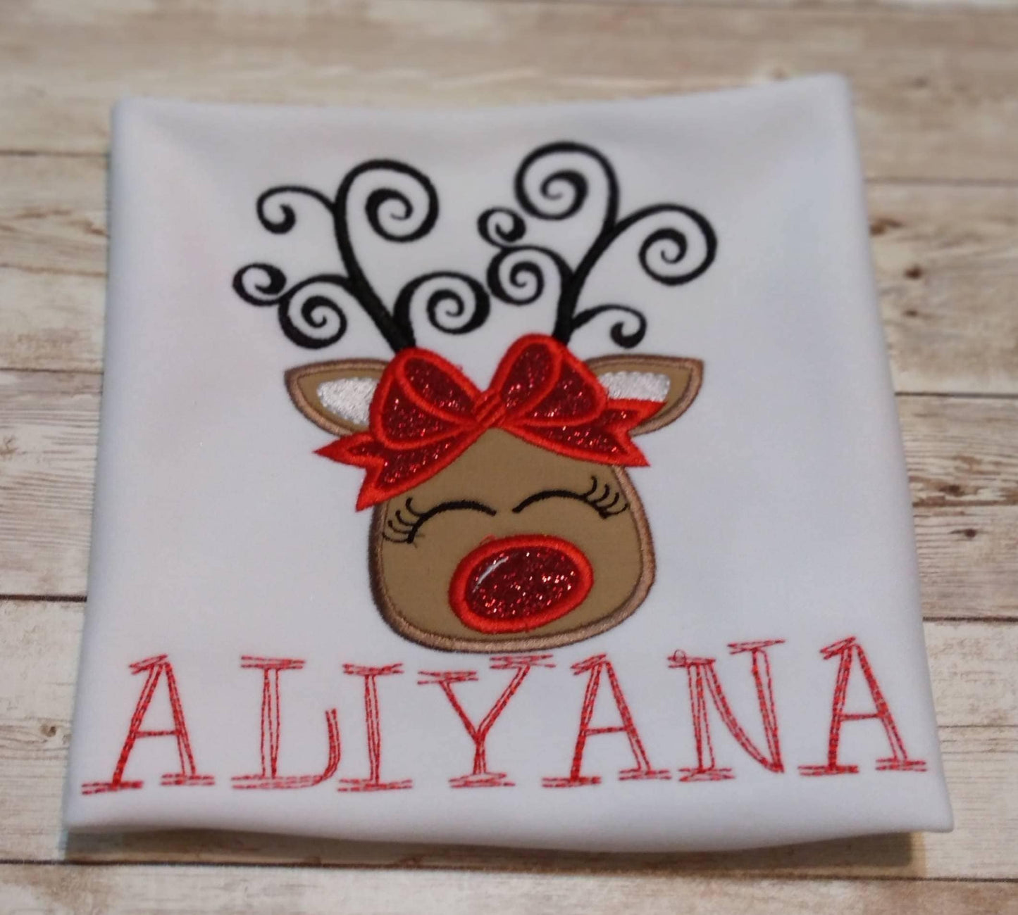 Christmas Girl Reindeer Embroidered Personalized Shirt