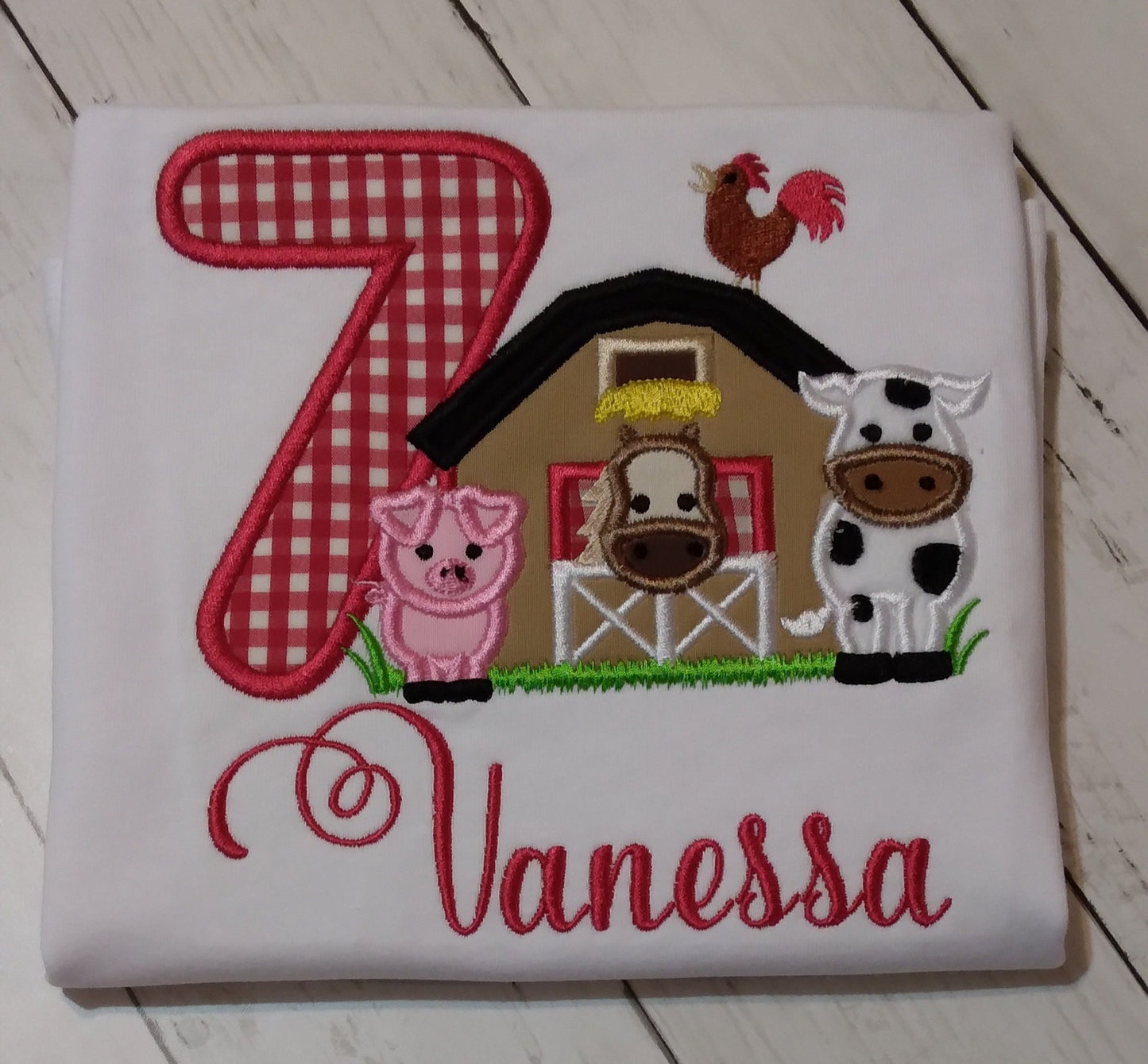 Farmhouse Barn Animals Embroidered Personalized Kid's T-shirt