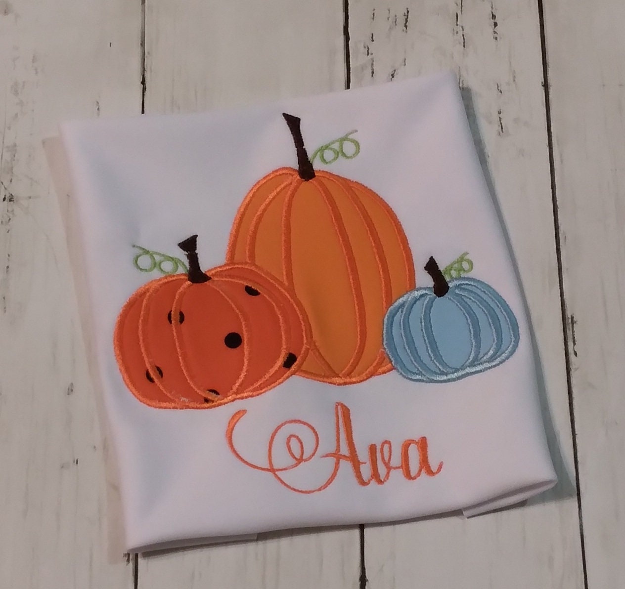 Pumpkin Trio Embroidered Fall Shirt