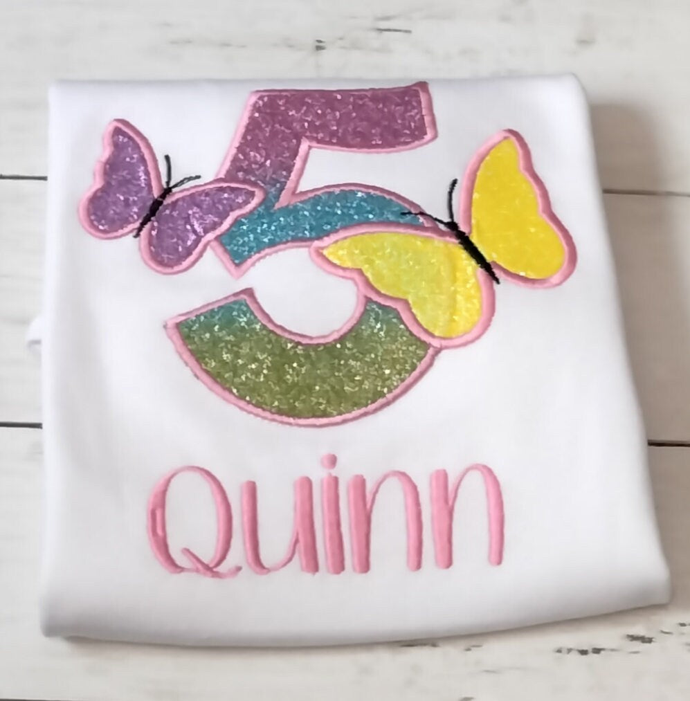 Butterfly Embroidered Birthday Shirt