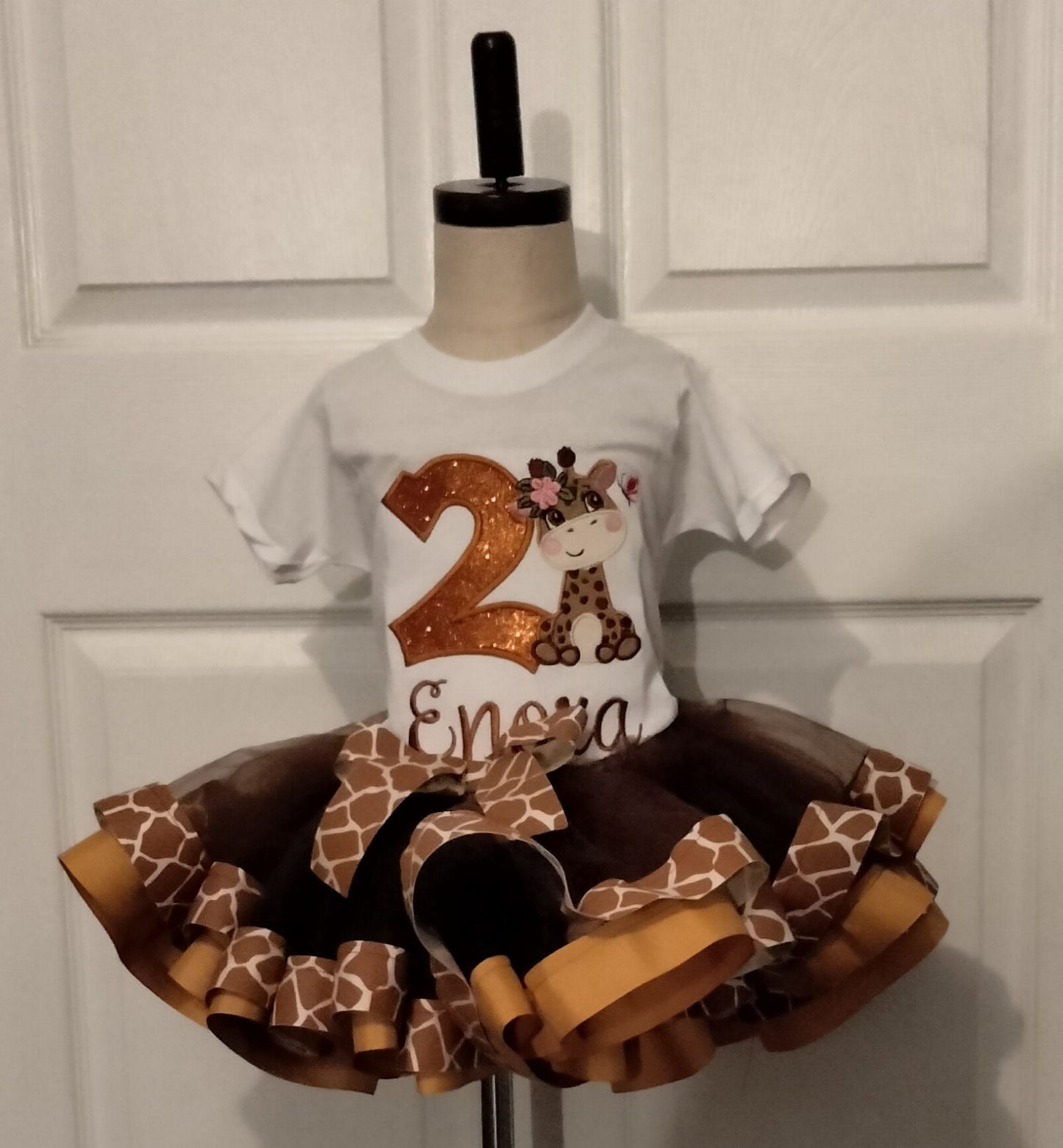 Embroidered Personalized Girl Giraffe Birthday Tutu Set