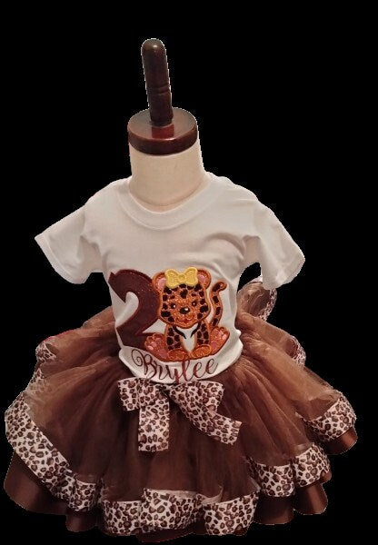 Embroidered Personalized Girl Leopard Birthday Tutu Set