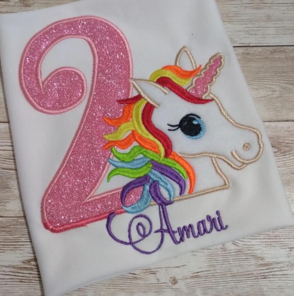 Embroidered Unicorn Birthday Shirt