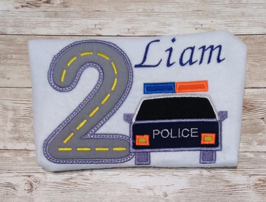 Embroidered Birthday Police Car Shirt
