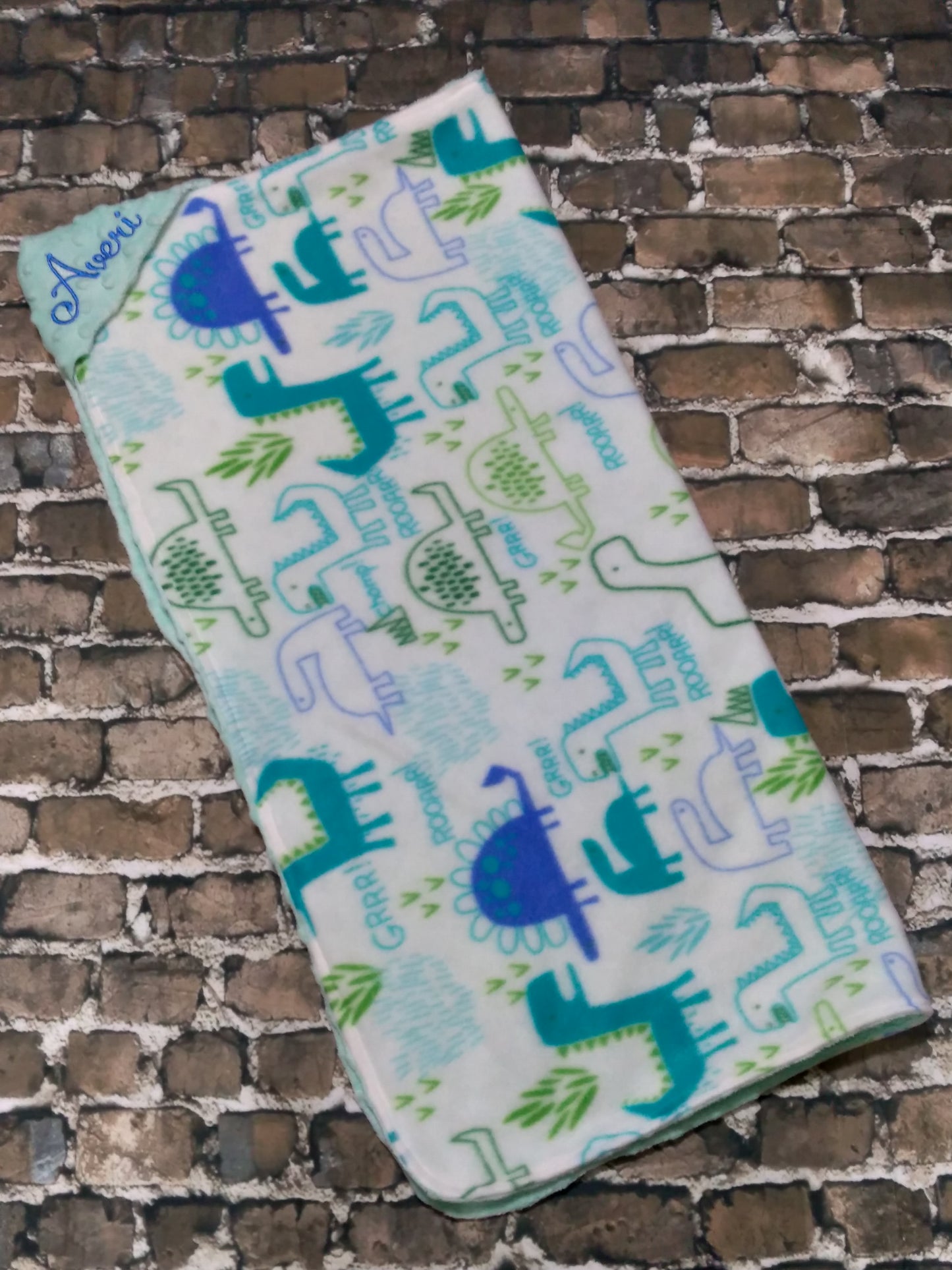 Embroidered Personalized Dino Themed Baby Receiving Blanket