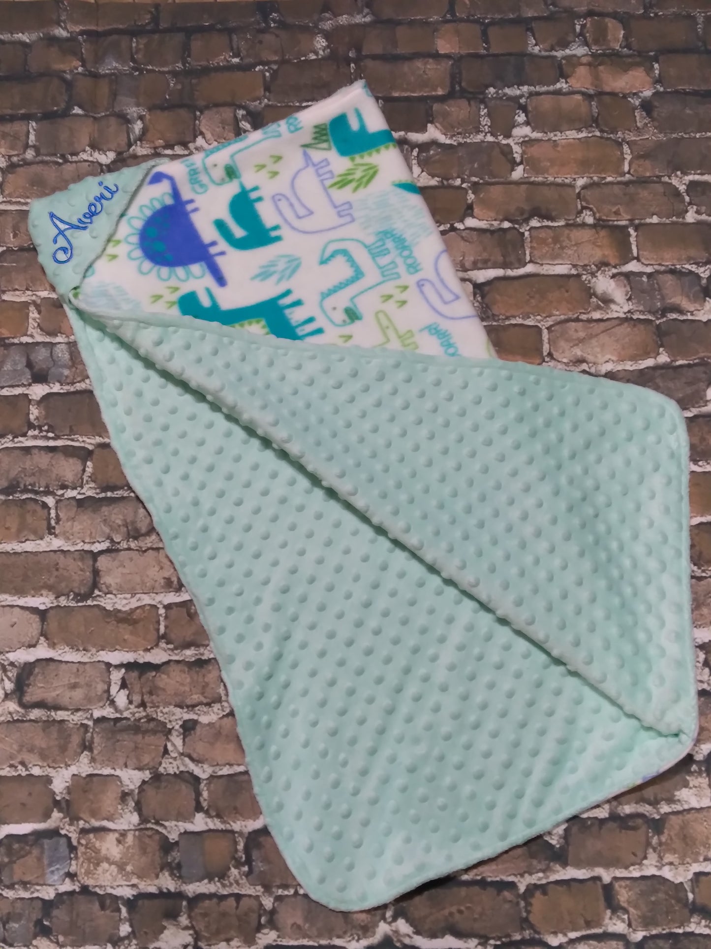 Embroidered Personalized Dino Themed Baby Receiving Blanket