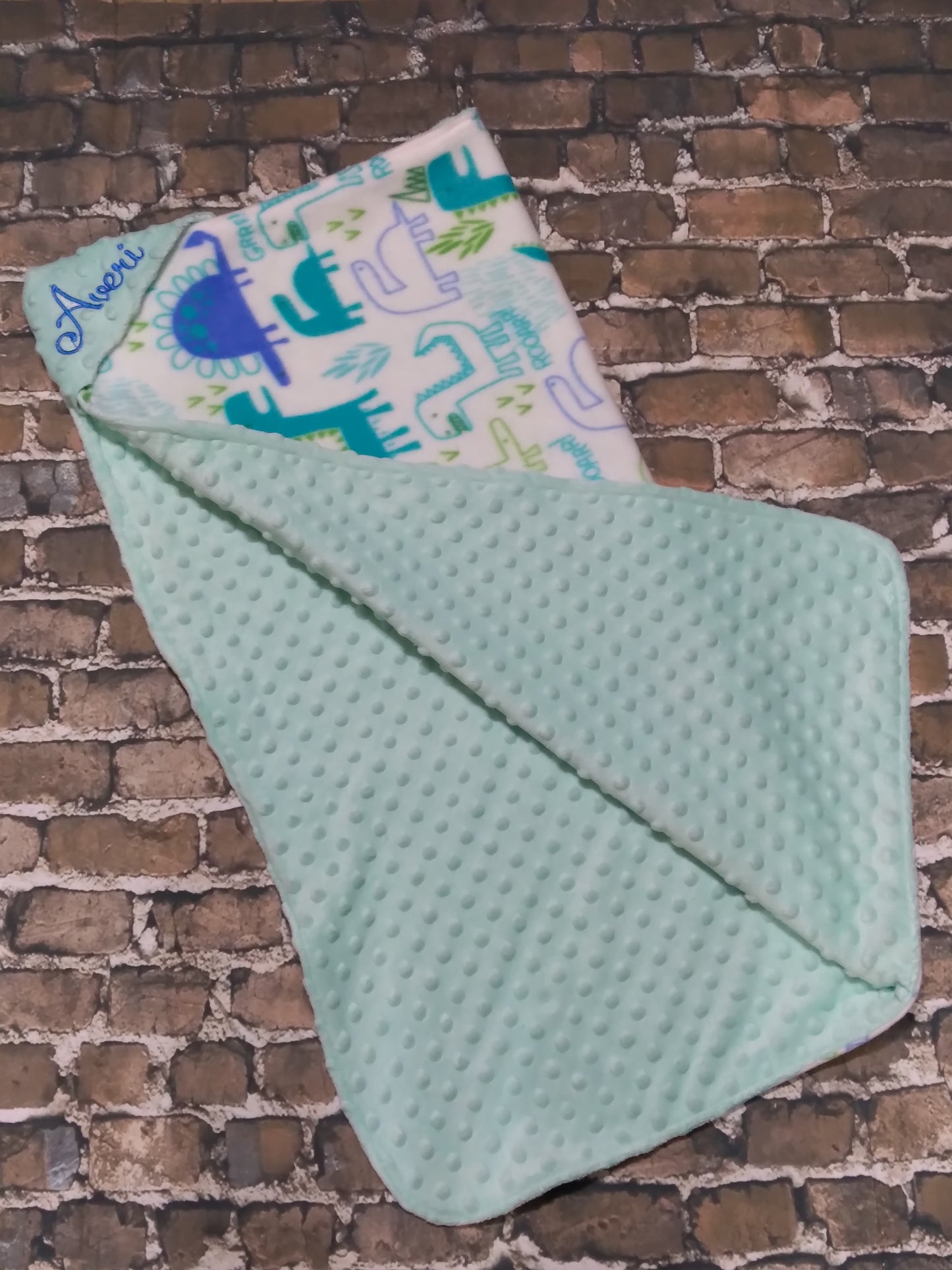 Embroidered Personalized Dino Themed Baby Receiving Blanket