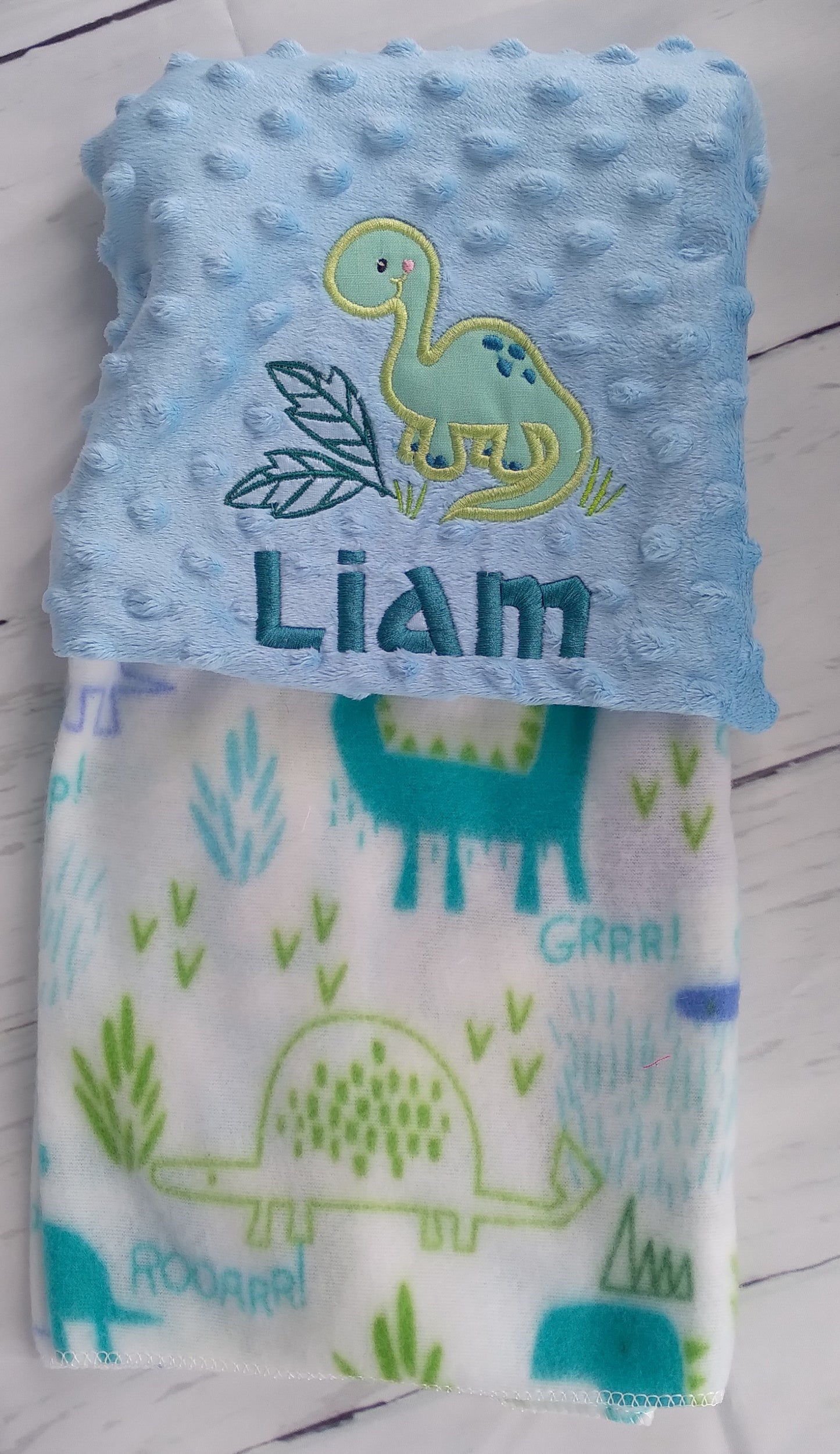 Embroidered Personalized Dino Themed Baby Receiving Blanket