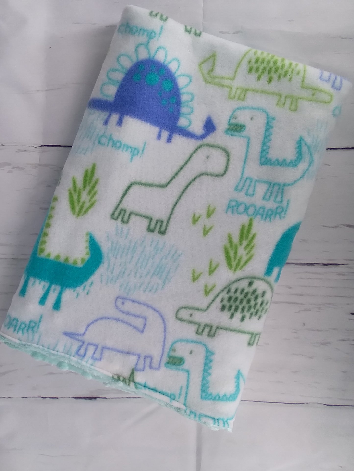 Embroidered Personalized Dino Themed Baby Receiving Blanket