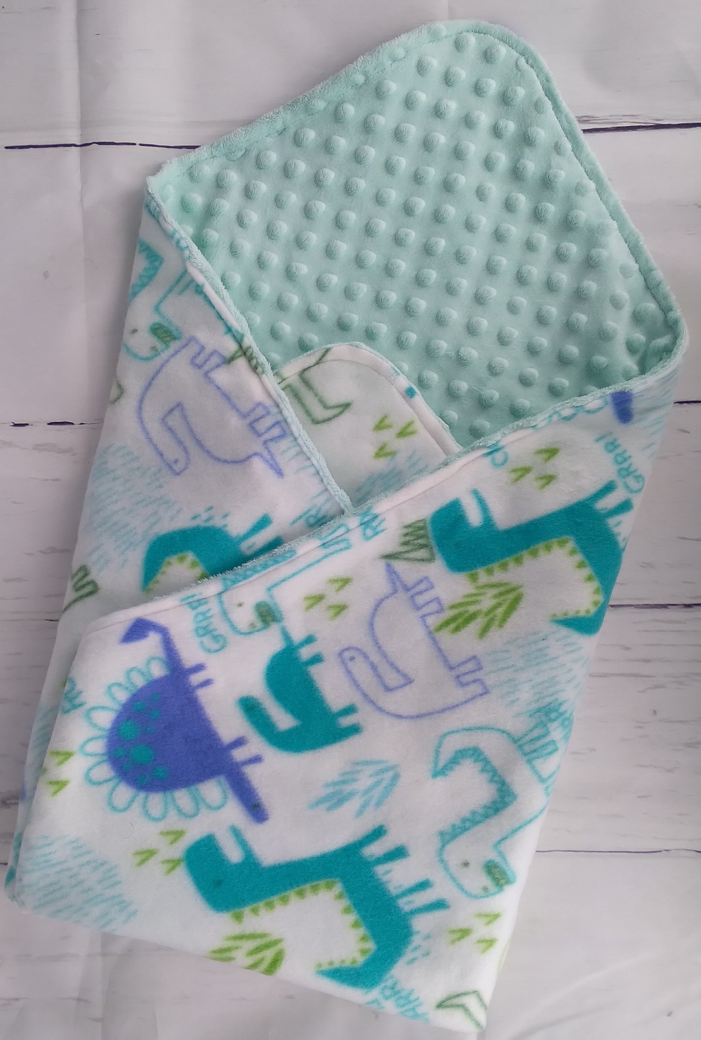 Embroidered Personalized Dino Themed Baby Receiving Blanket