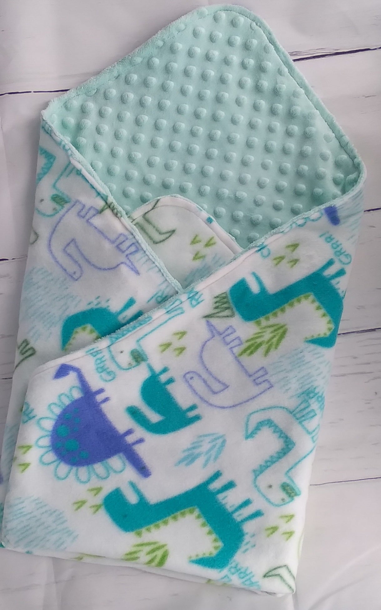 Embroidered Personalized Dino Themed Baby Receiving Blanket