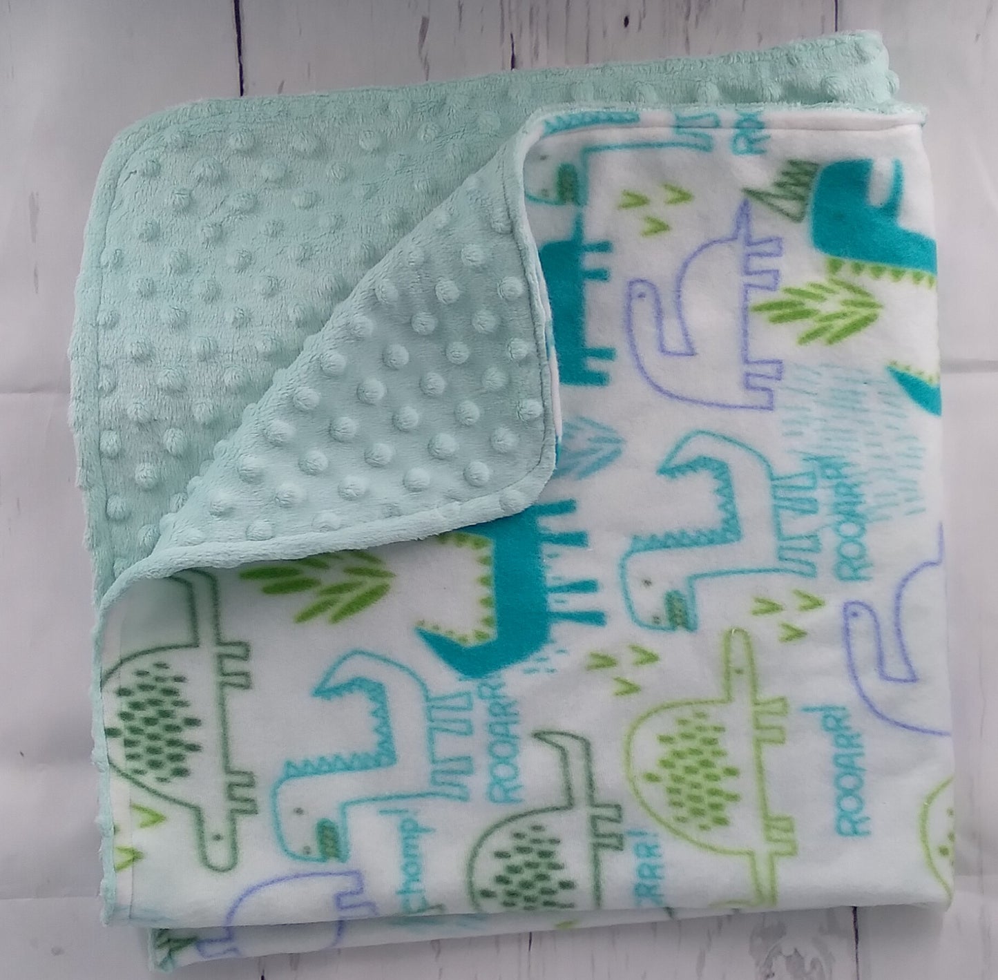 Embroidered Personalized Dino Themed Baby Receiving Blanket