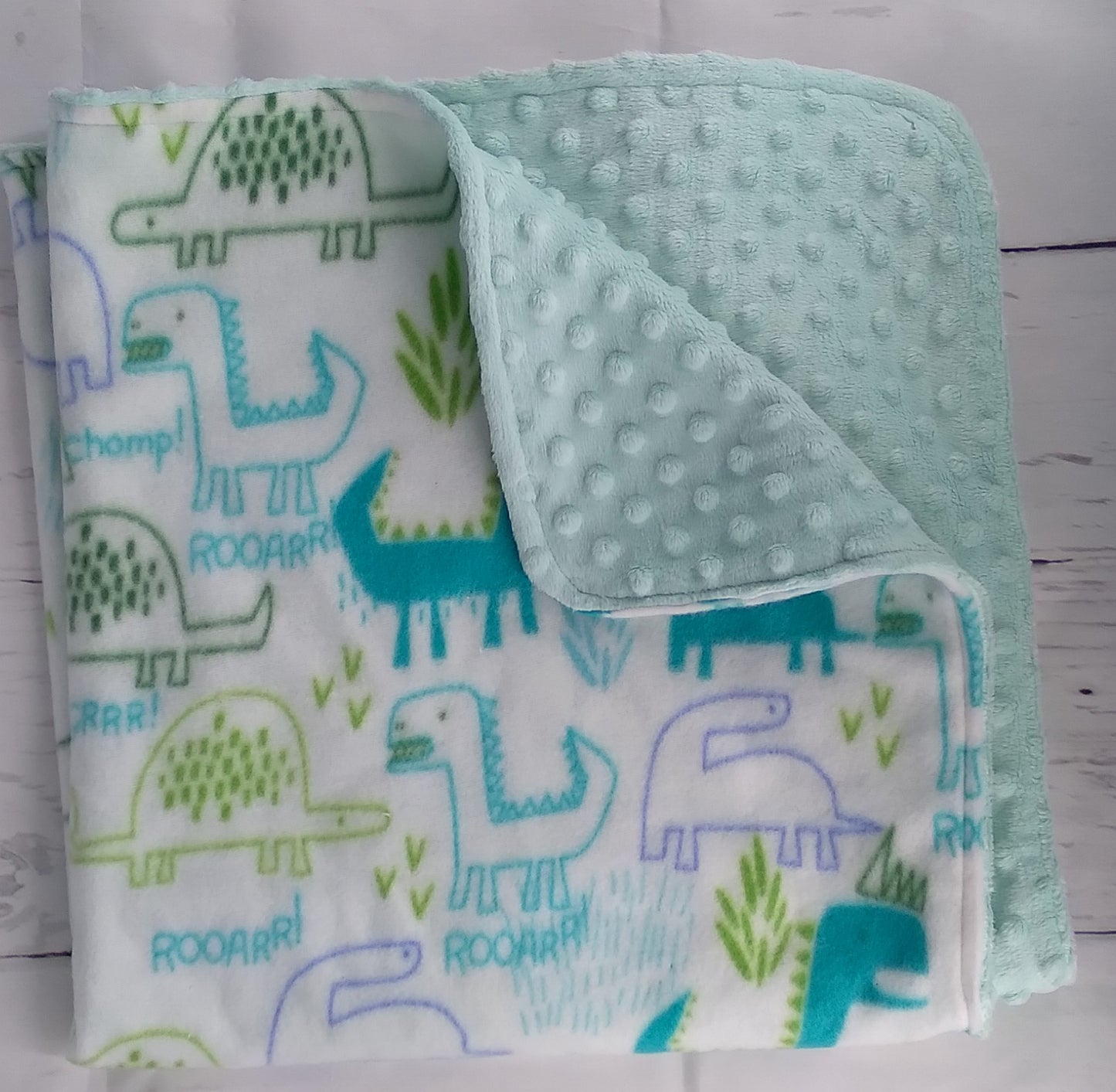 Embroidered Personalized Dino Themed Baby Receiving Blanket