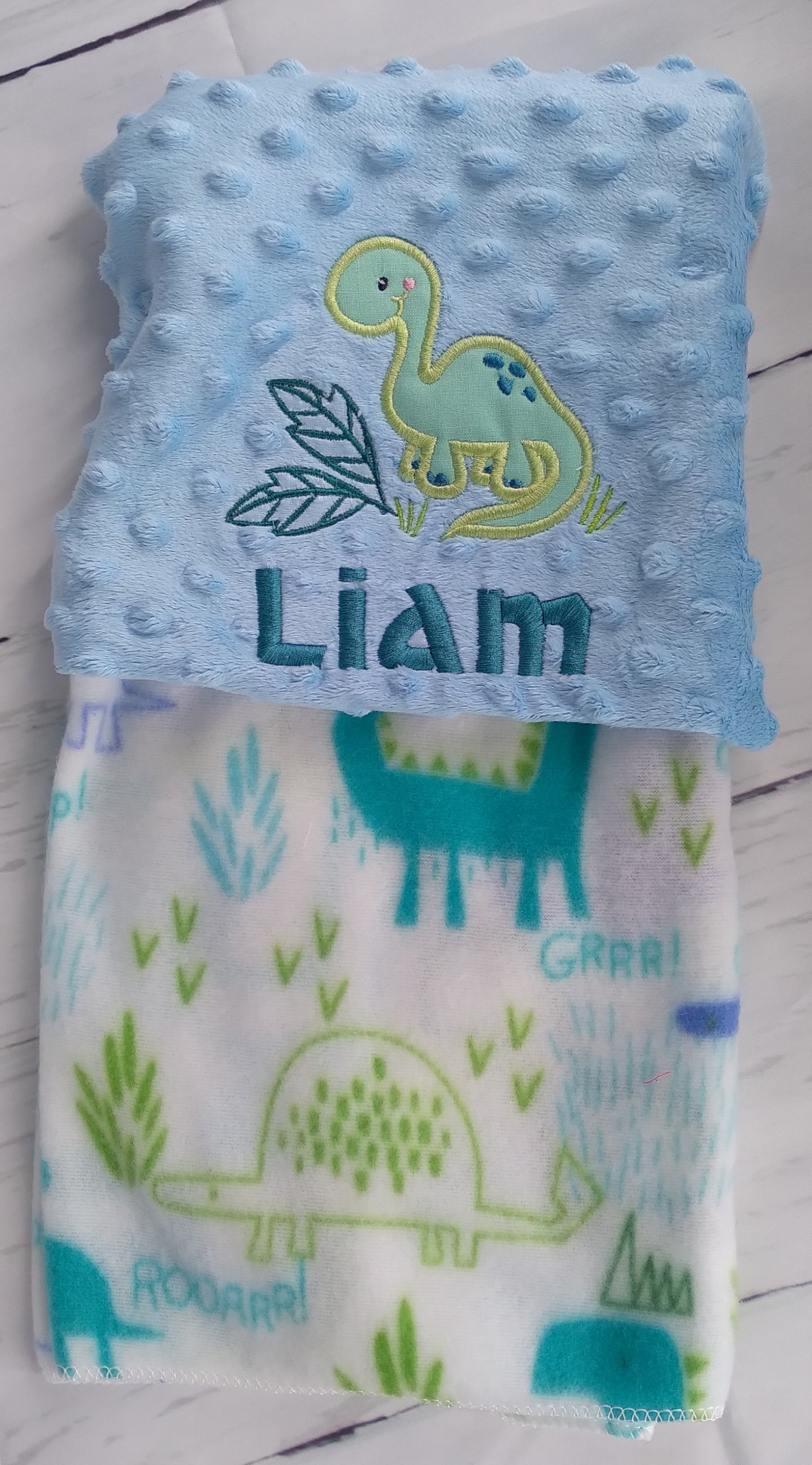 Embroidered Personalized Dino Themed Baby Receiving Blanket