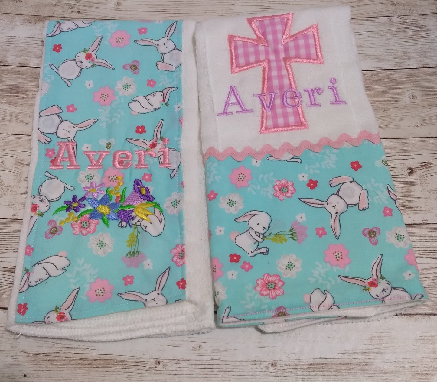 Newborn Personalized Embroidered Bib and Burp Cloth Set