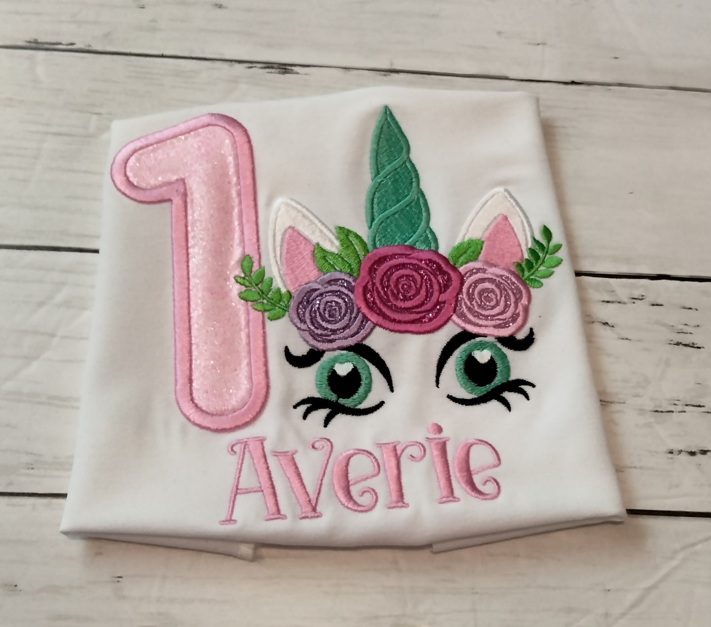 Unicorn Embroidered Personalized Birthday T-Shirt