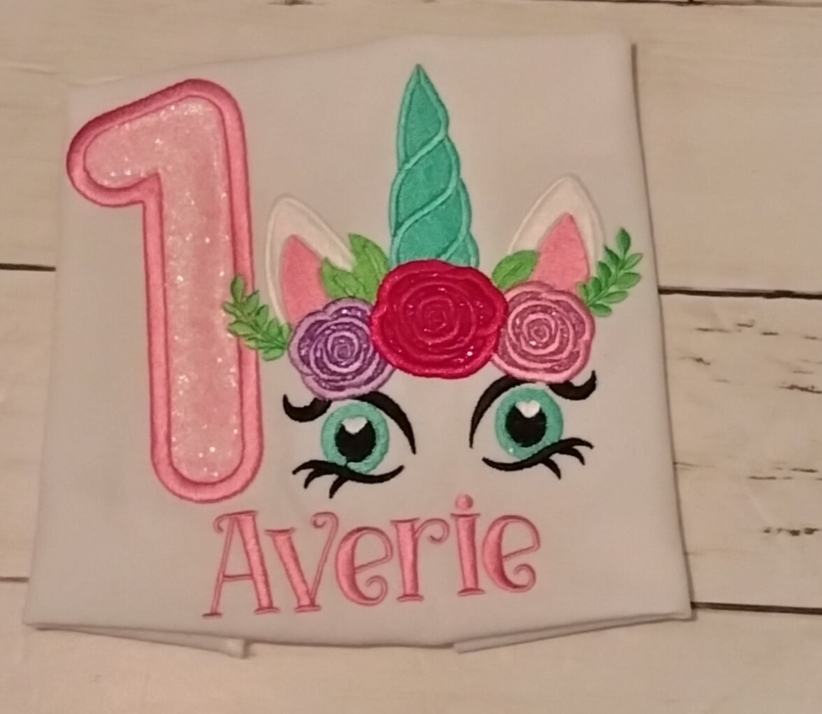 Unicorn Embroidered Personalized Birthday T-Shirt