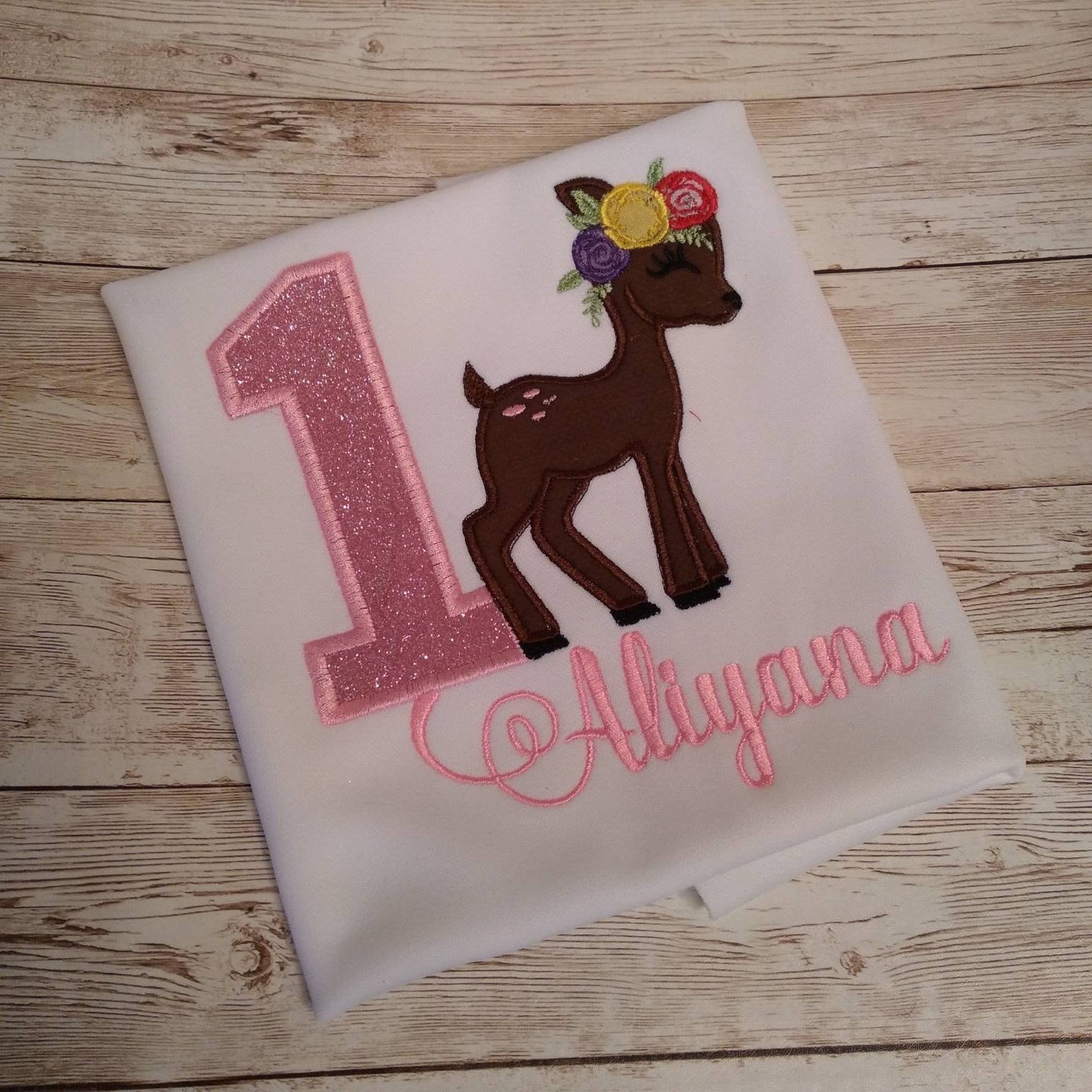 1st Birthday Baby Deer Embroidered Shirt