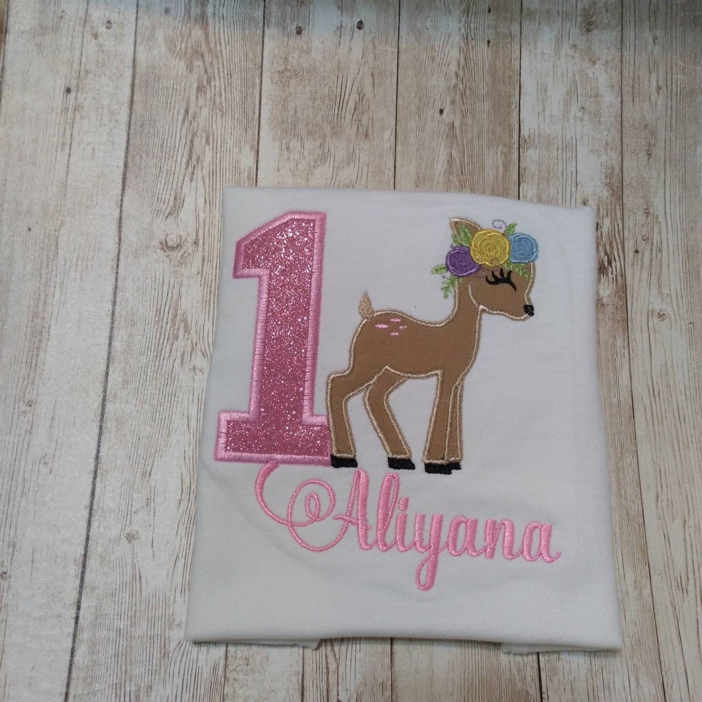 1st Birthday Baby Deer Embroidered Shirt
