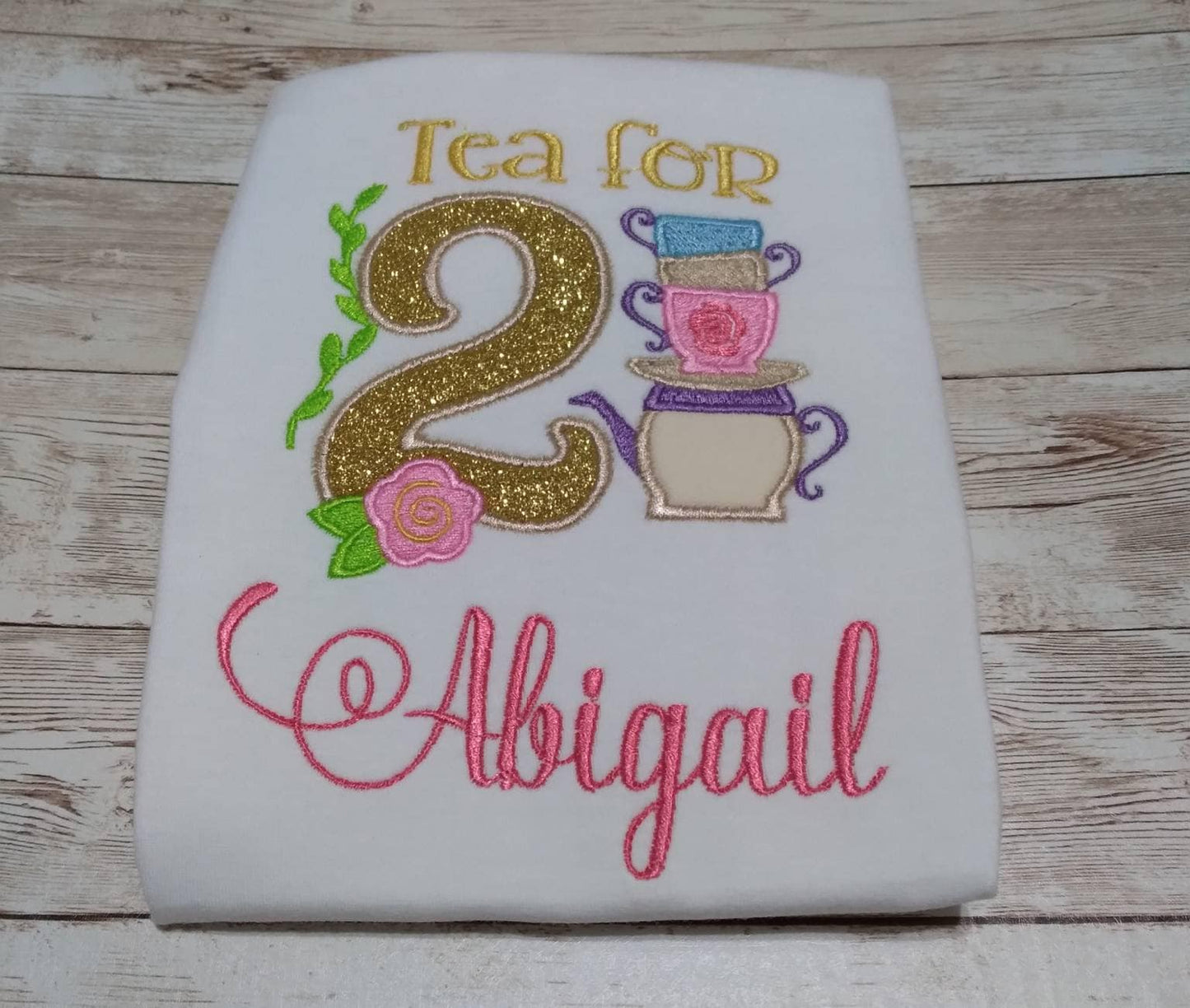 Embroidered "TEA FOR TWO" Birthday Shirt