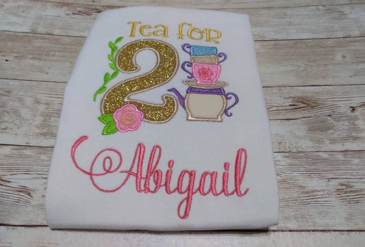 Embroidered "TEA FOR TWO" Birthday Shirt