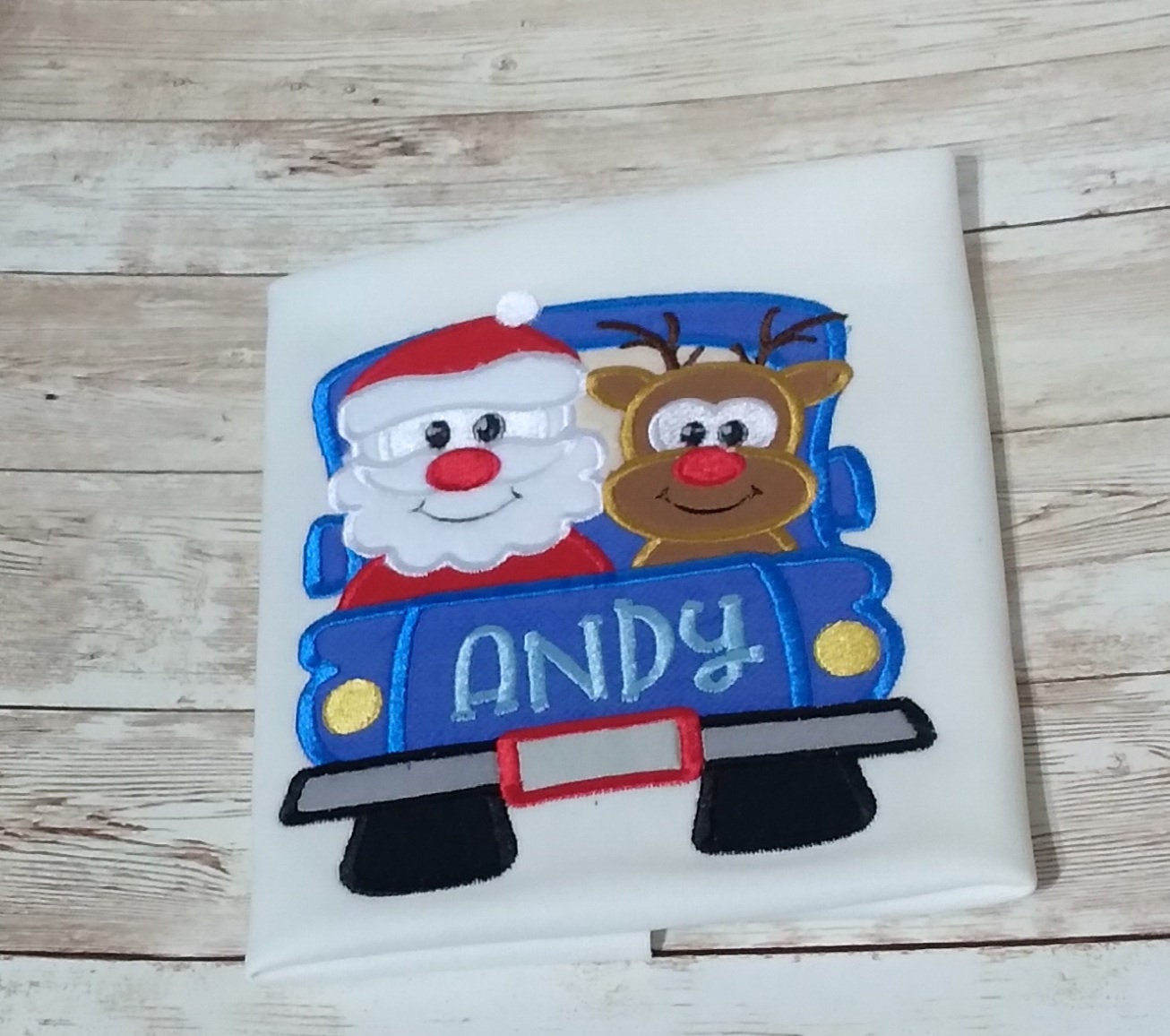 Santa and Rudolf Embroidered Personalized Shirt