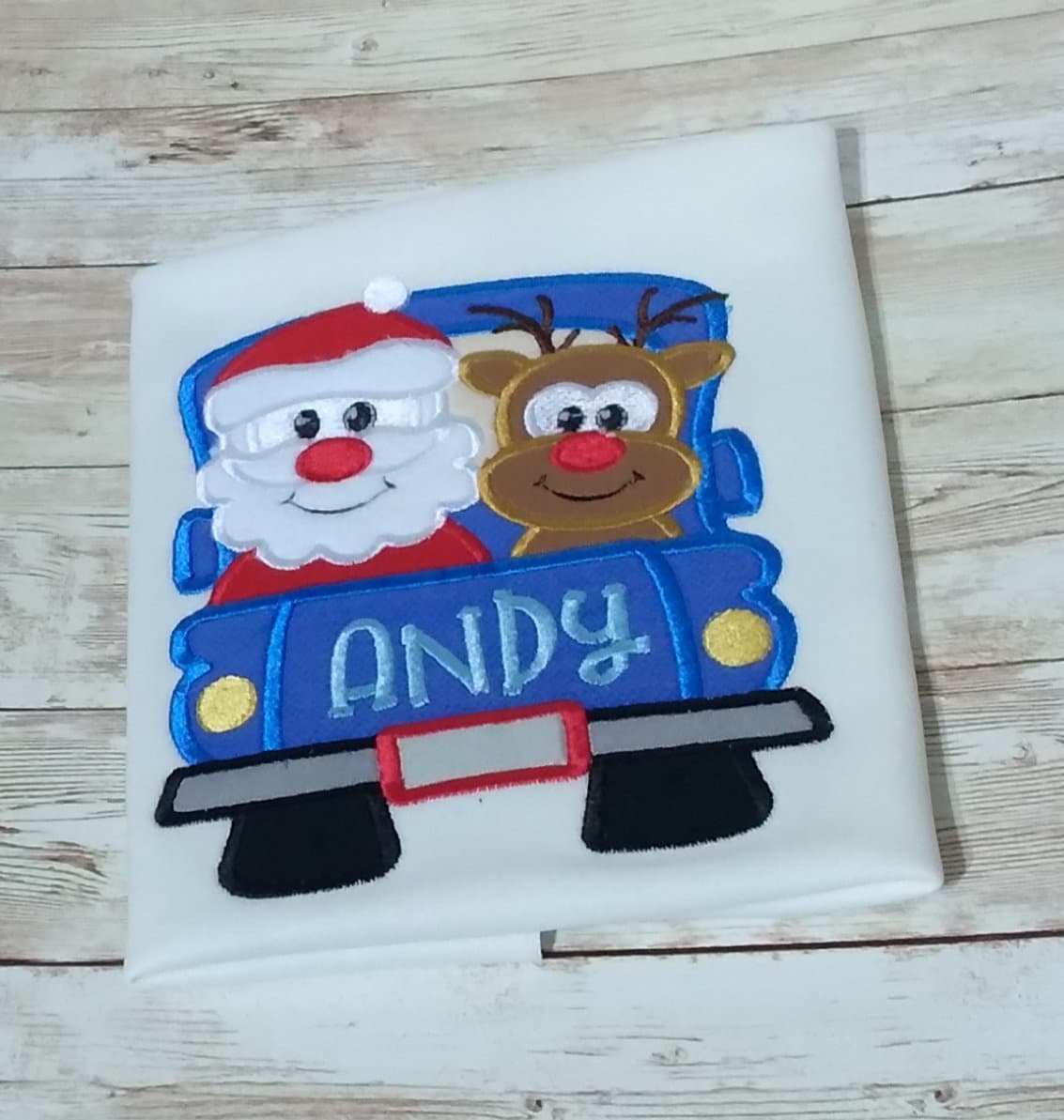 Santa and Rudolf Embroidered Personalized Shirt