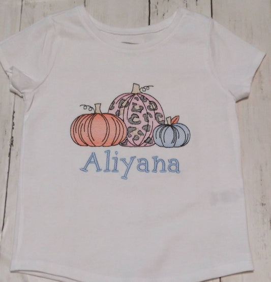 Trio Pumpkin Embroidered Fall Shirt