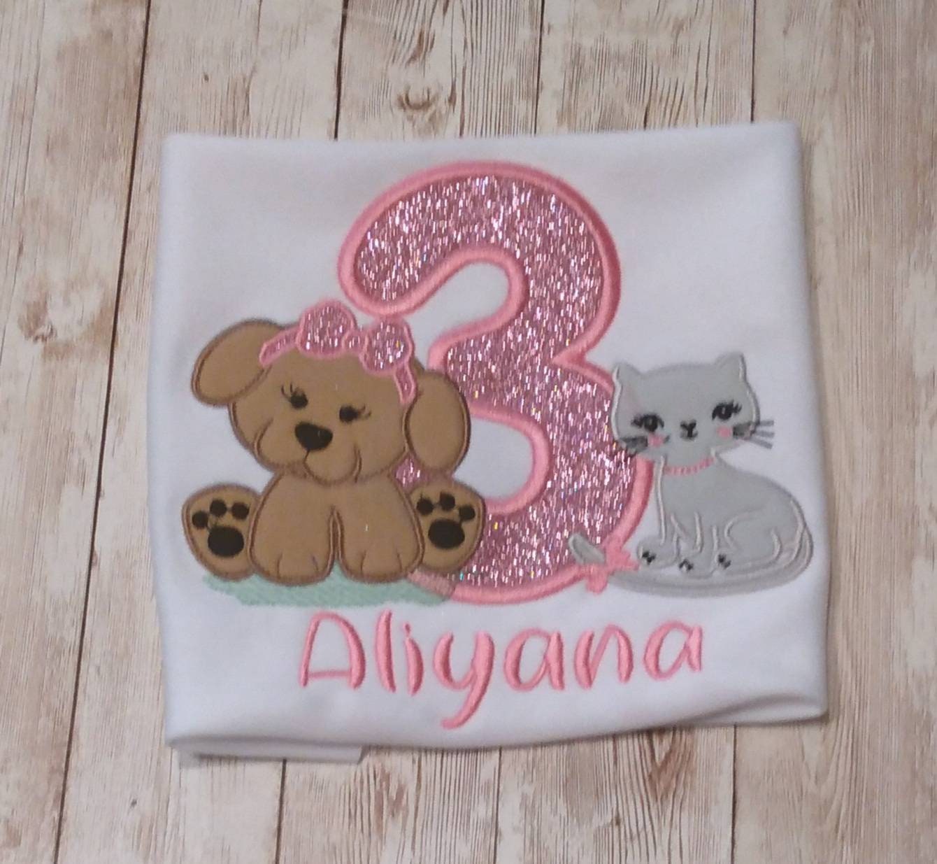 Puppy Kitty Embroidered Birthday Shirt