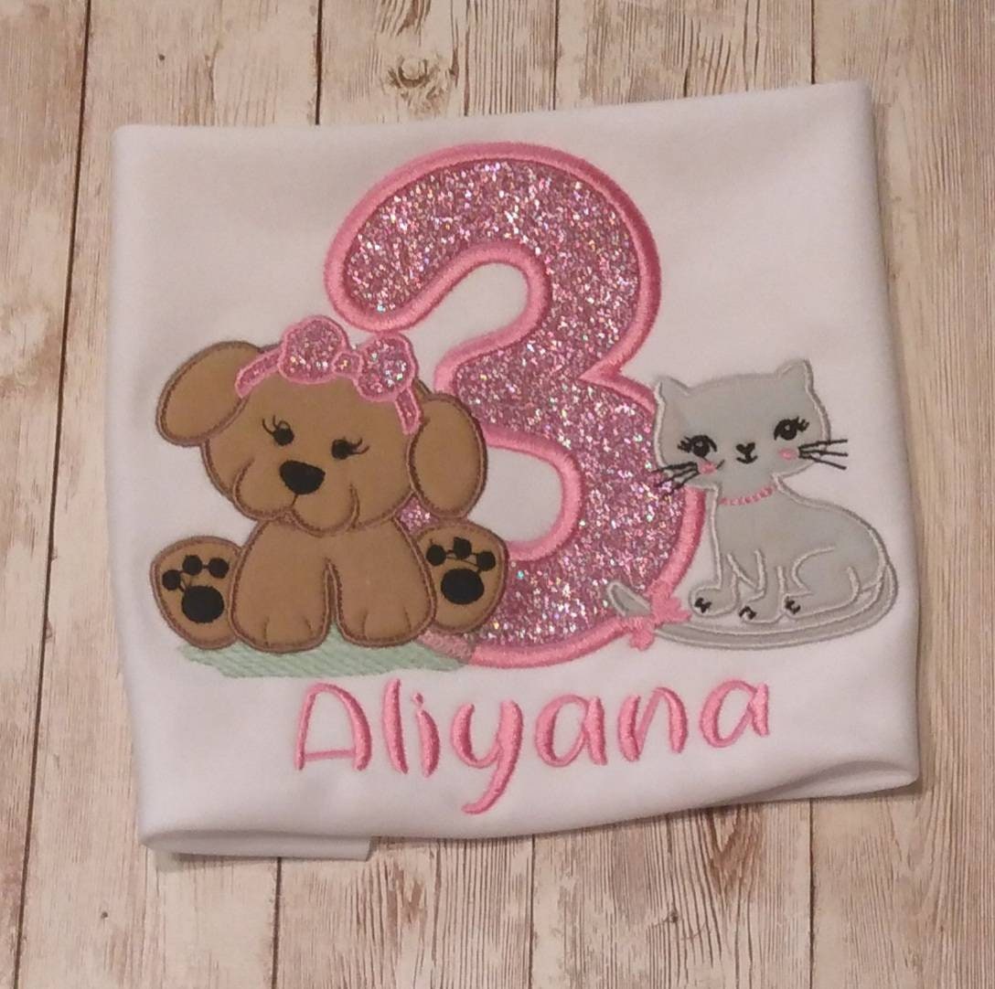 Puppy Kitty Embroidered Birthday Shirt