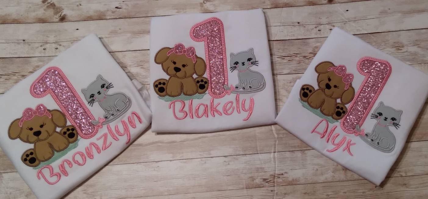 Puppy Kitty Embroidered Birthday Shirt