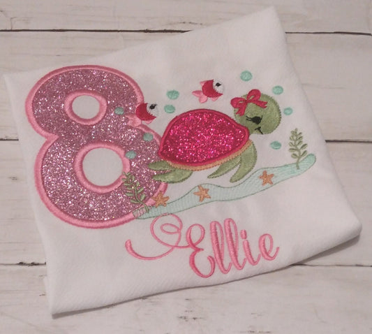 Sea Turtle Embroidered Birthday Shirt