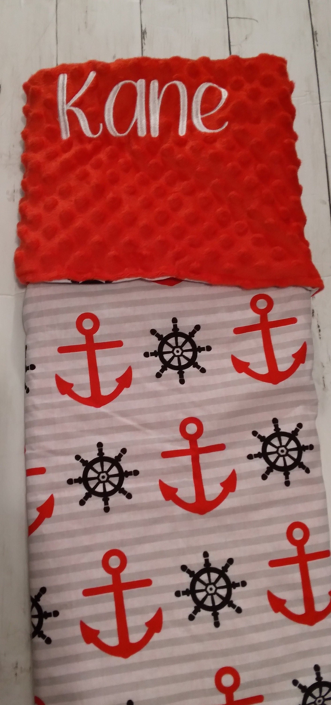 Nautical Theme Embroidered Personalized Newborn Blanket Set with Diaper Bag Backpack