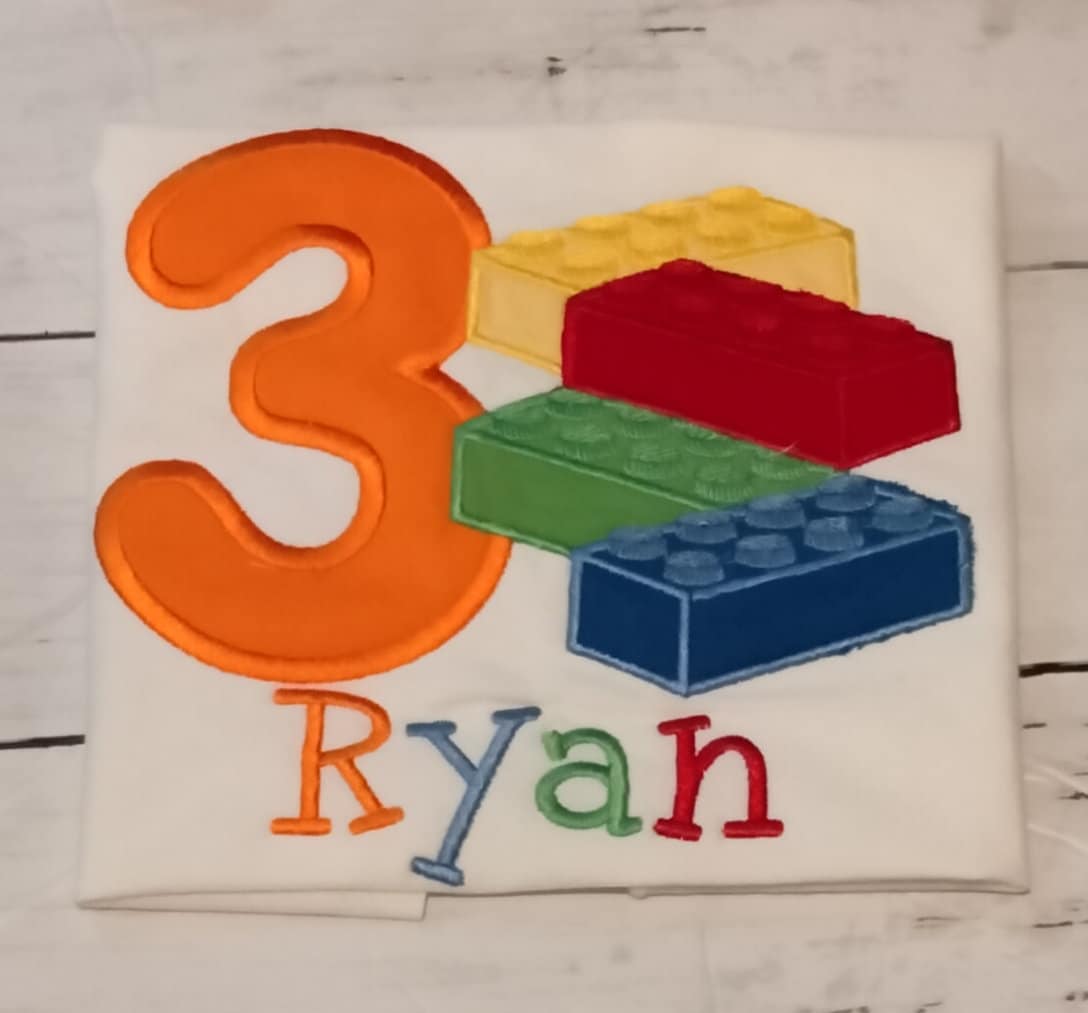 Blocks Birthday Embroidered Kids Shirt