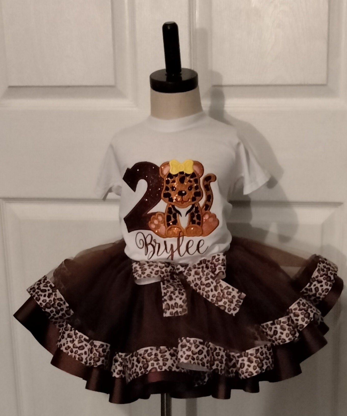 Embroidered Personalized Girl Leopard Birthday Tutu Set