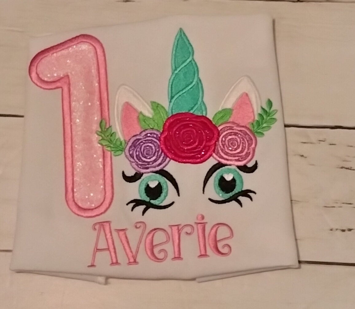 Unicorn Embroidered Birthday Shirt