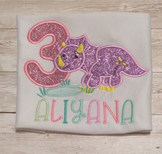 Embroidered Dinosaur Girl Birthday Shirt