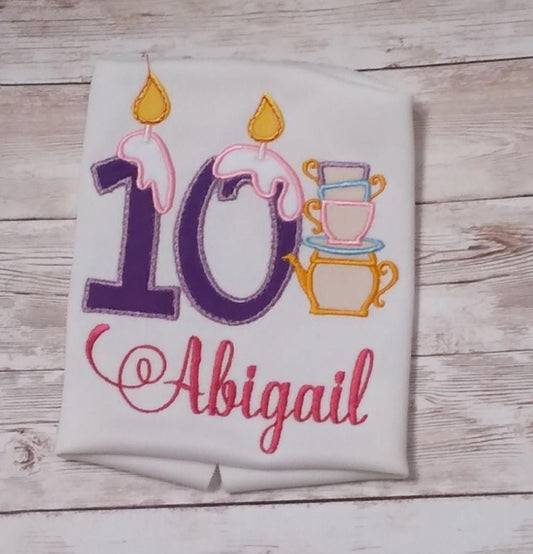 Embroidered Teacup Birthday Shirt